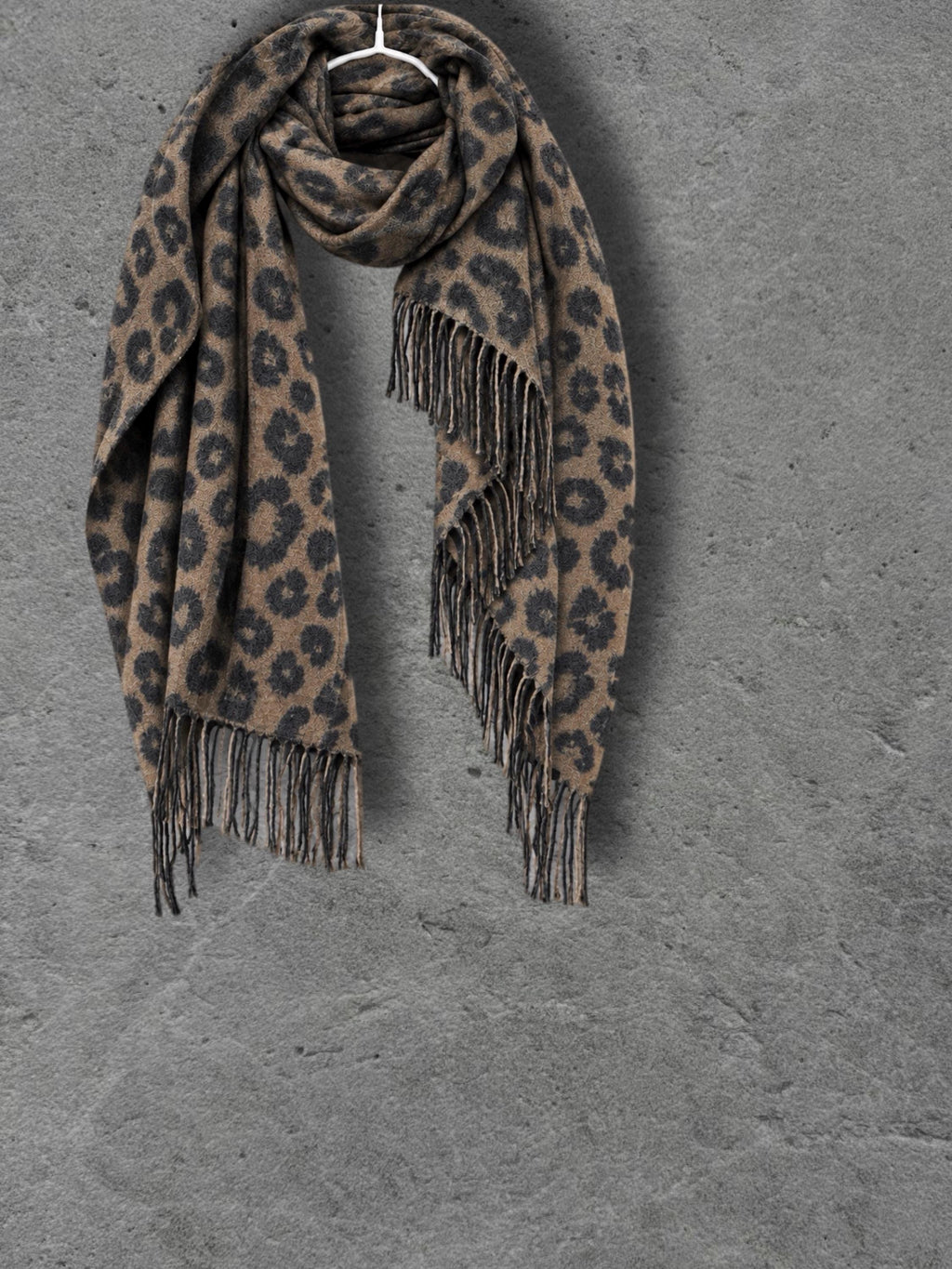 Camel Leopard Winter Scarf, Black Animal Print Neck Wrap, Bold Soft Shawl, Warm Bohemian Accessory, Stylish Women’s Gift