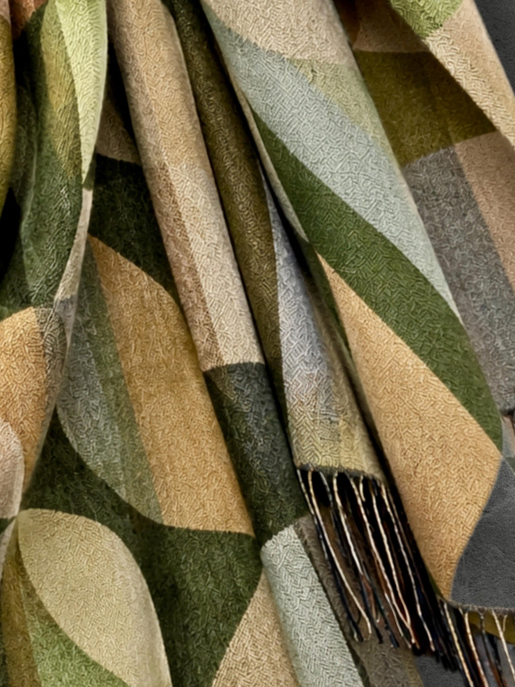 Olive Green Retro Geometric Winter Scarf, Mid Century Abstract Shapes Wrap, Moss Women Neckwear, Modern Colour Block Accessory