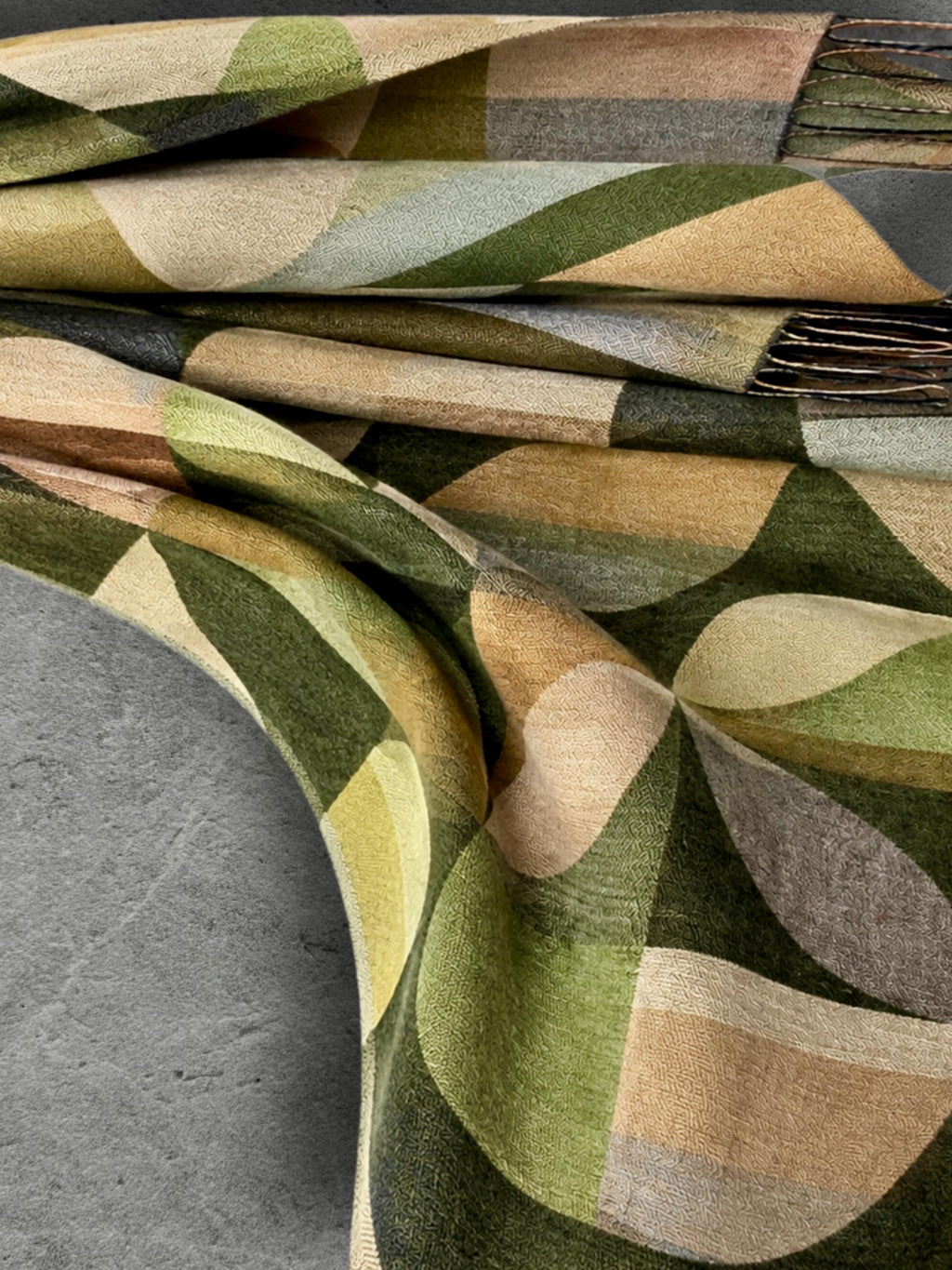 Olive Green Retro Geometric Winter Scarf, Mid Century Abstract Shapes Wrap, Moss Women Neckwear, Modern Colour Block Accessory