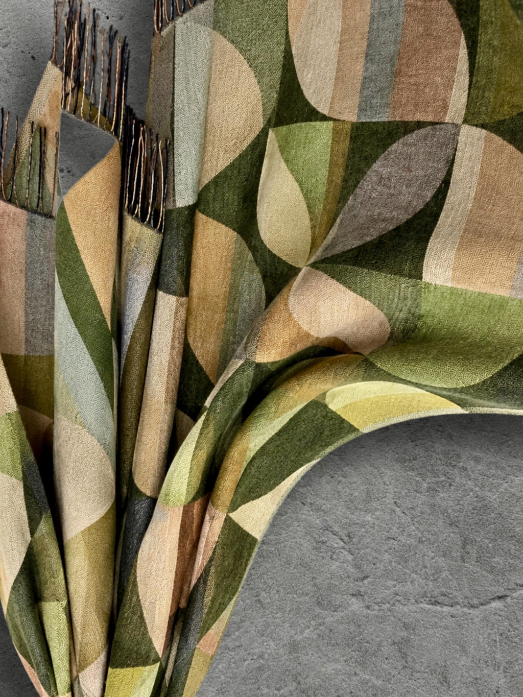 Olive Green Retro Geometric Winter Scarf, Mid Century Abstract Shapes Wrap, Moss Women Neckwear, Modern Colour Block Accessory