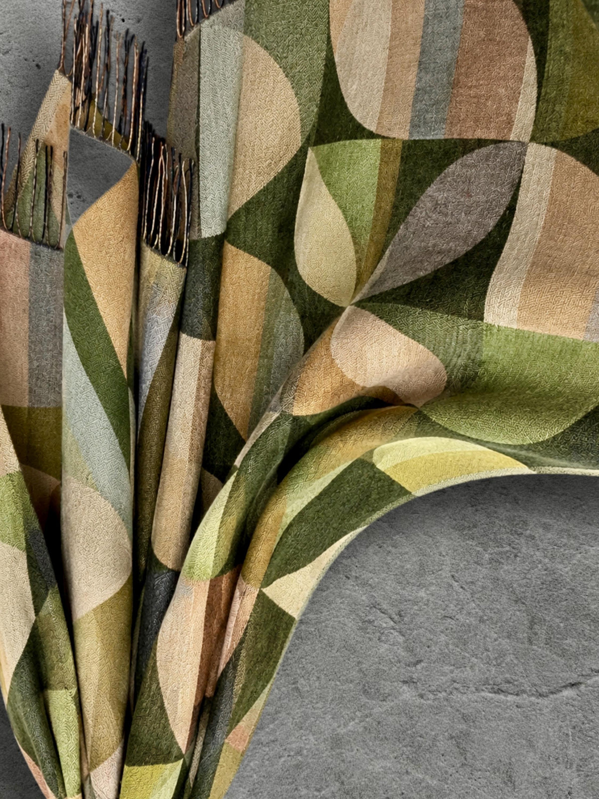 Olive Green Retro Geometric Winter Scarf, Mid Century Abstract Shapes Wrap, Moss Women Neckwear, Modern Colour Block Accessory