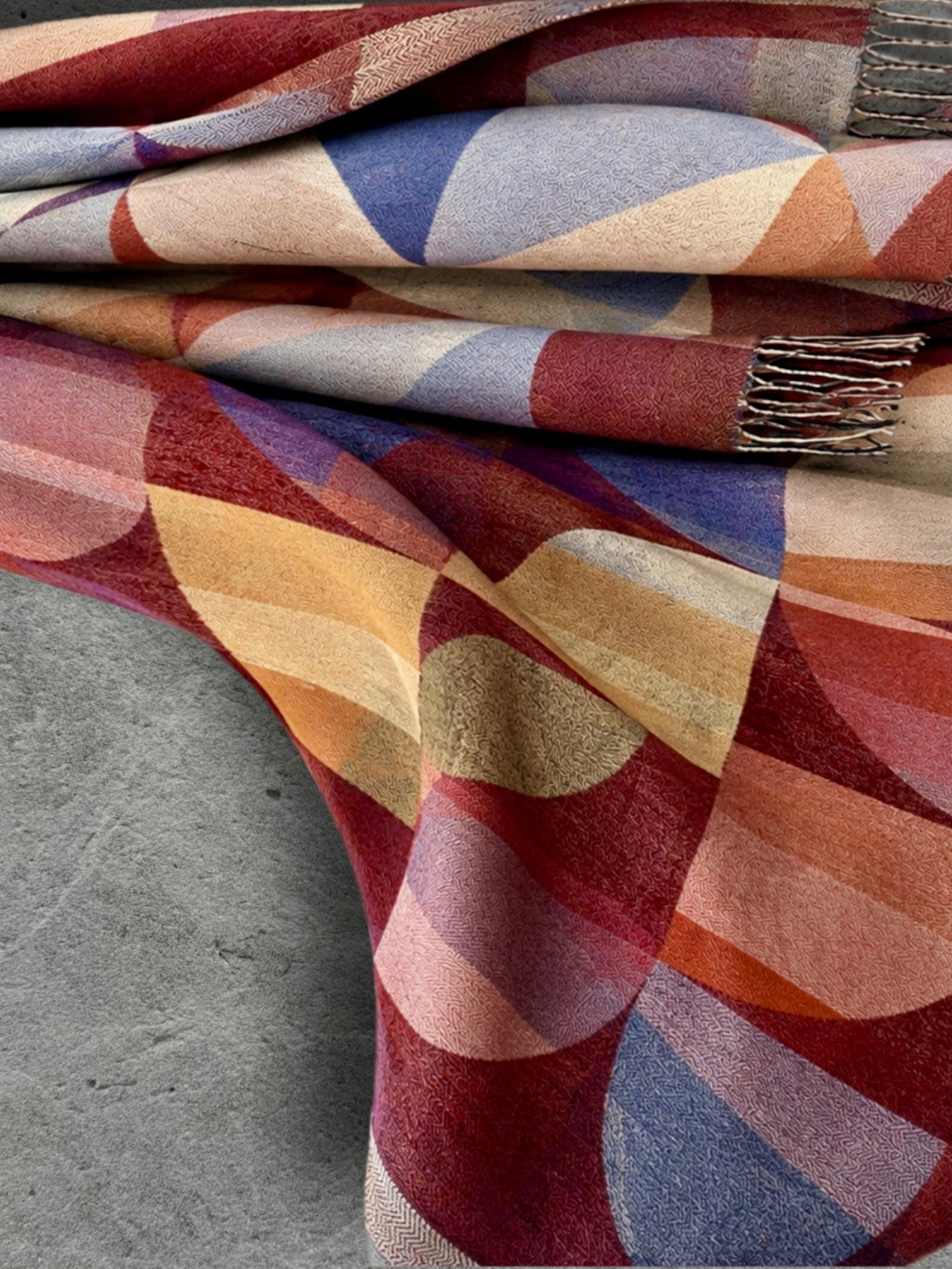 Burgundy Crimson Circular Pattern Winter Scarf, Artistic Winter Wrap, Ultra Soft Women Wrap, Cozy Gifts for Her