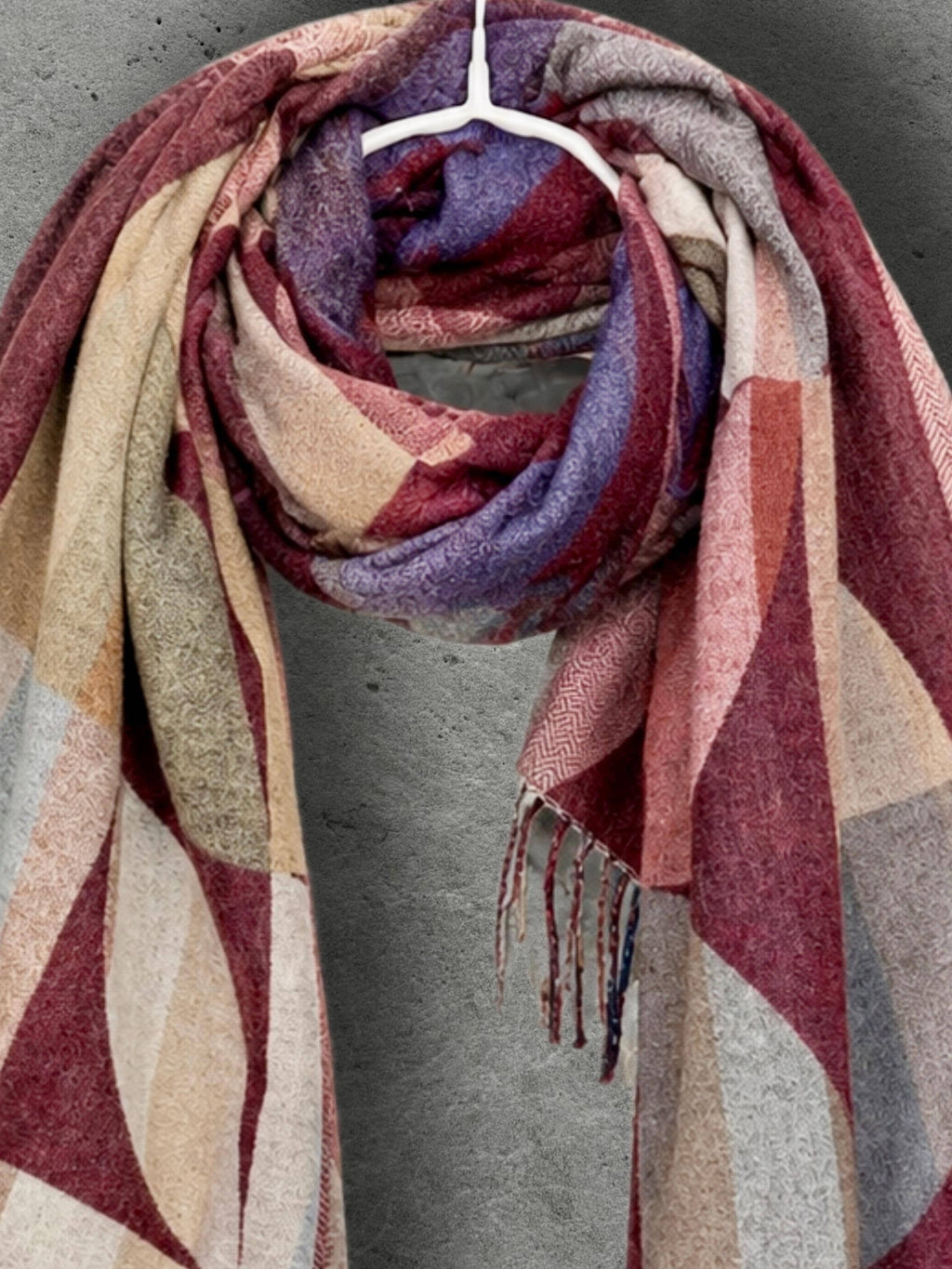 Burgundy Crimson Circular Pattern Winter Scarf, Artistic Winter Wrap, Ultra Soft Women Wrap, Cozy Gifts for Her