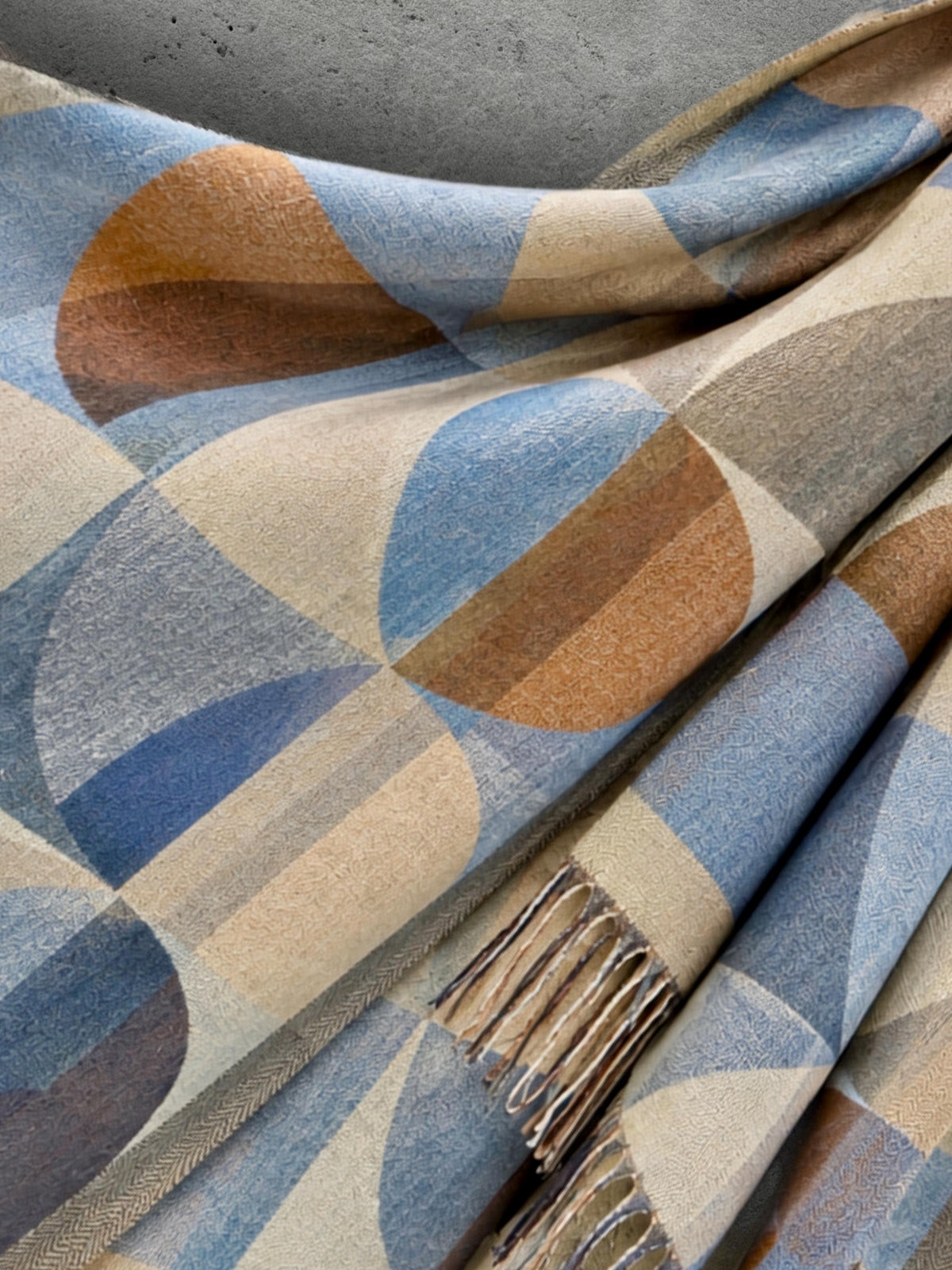 Light Blue Nordic Curved Blocks Pattern Winter Scarf, Reversible Warm Wrap for Women, Ultra Soft Cozy Shawl, Thoughtful Gifts for Her