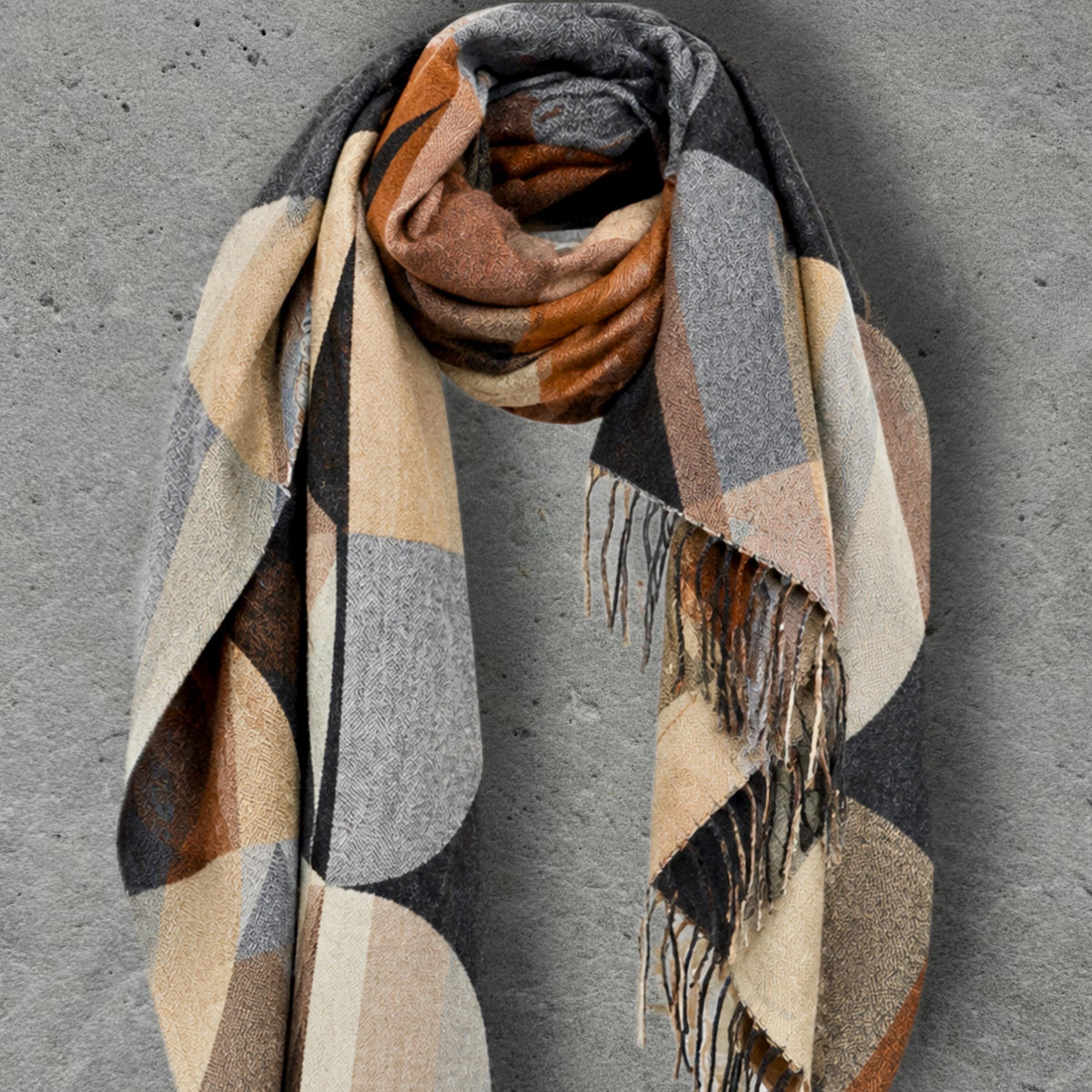 Black Charcoal Art Deco Pattern Winter Scarf, Reversible Shawl for Women, Ultra Soft Cozy Wrap, Thoughtful Gifts For Her