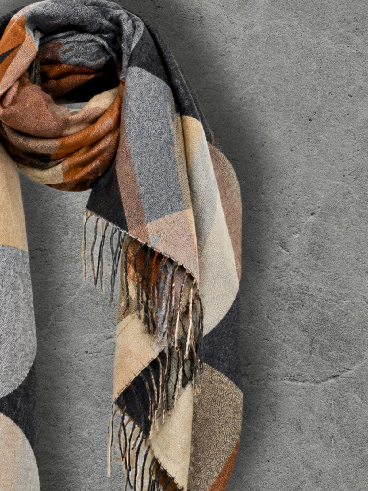 Black Charcoal Art Deco Pattern Winter Scarf, Reversible Shawl for Women, Ultra Soft Cozy Wrap, Thoughtful Gifts For Her