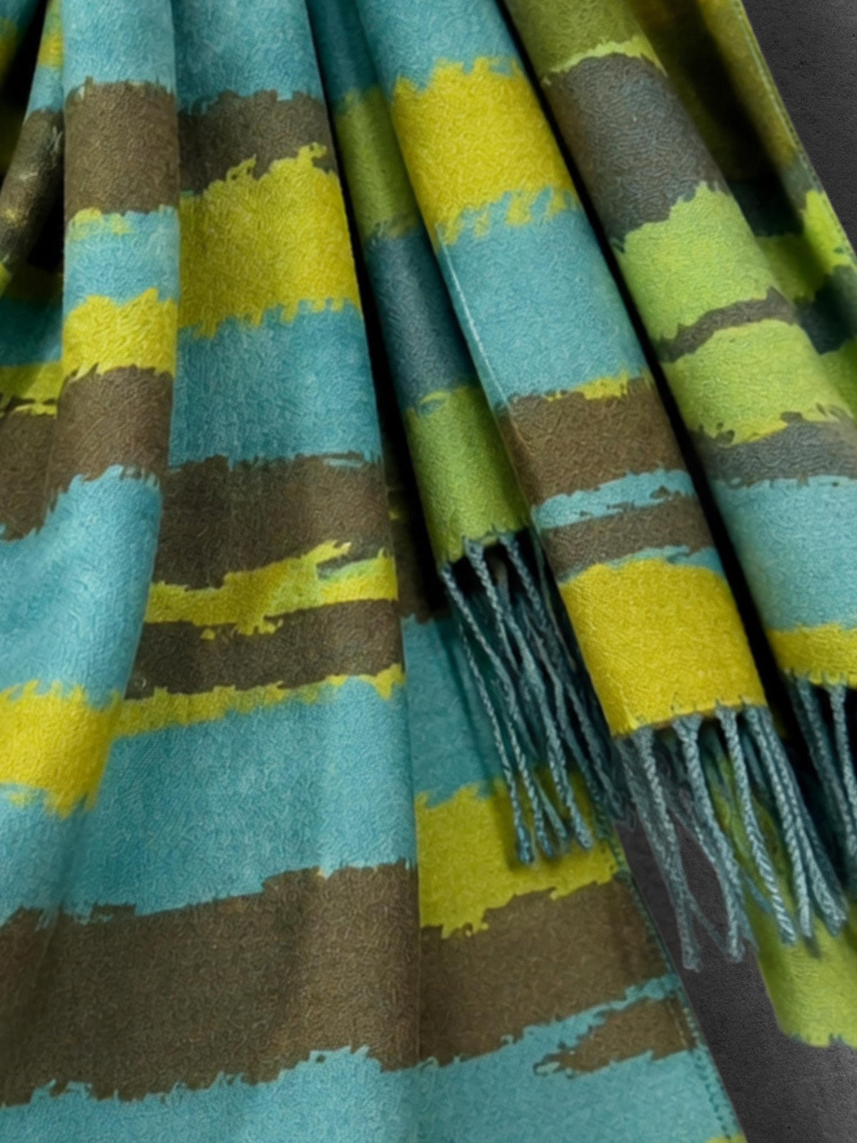 Lime Green Aqua Blue Brushed Abstract Winter Scarf, Reversible Warm Wrap, Ultra Soft Shawl for Women, Ideal Gifts for Her