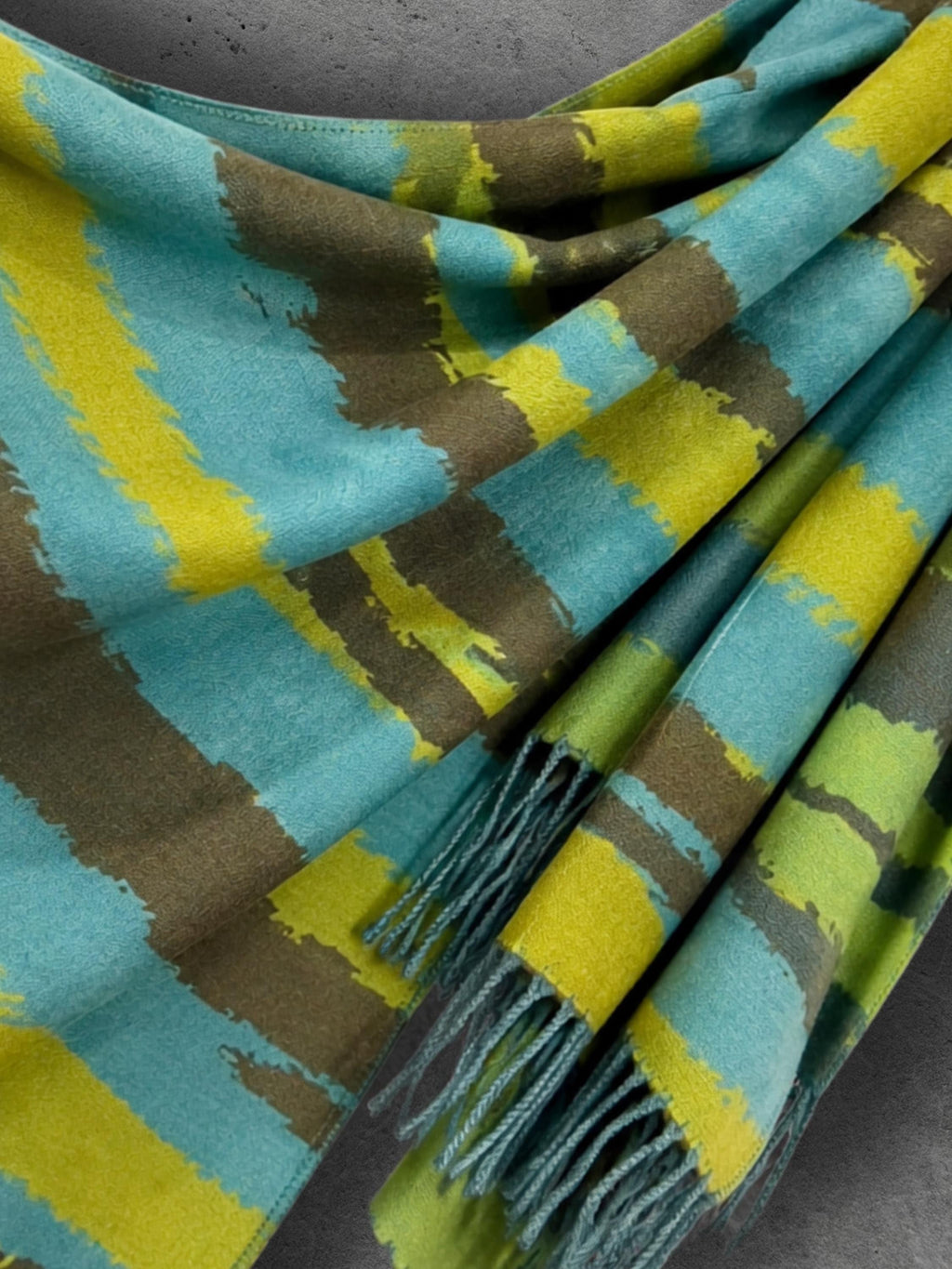 Lime Green Aqua Blue Brushed Abstract Winter Scarf, Reversible Warm Wrap, Ultra Soft Shawl for Women, Ideal Gifts for Her
