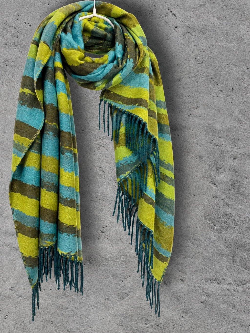 Lime Green Aqua Blue Brushed Abstract Winter Scarf, Reversible Warm Wrap, Ultra Soft Shawl for Women, Ideal Gifts for Her
