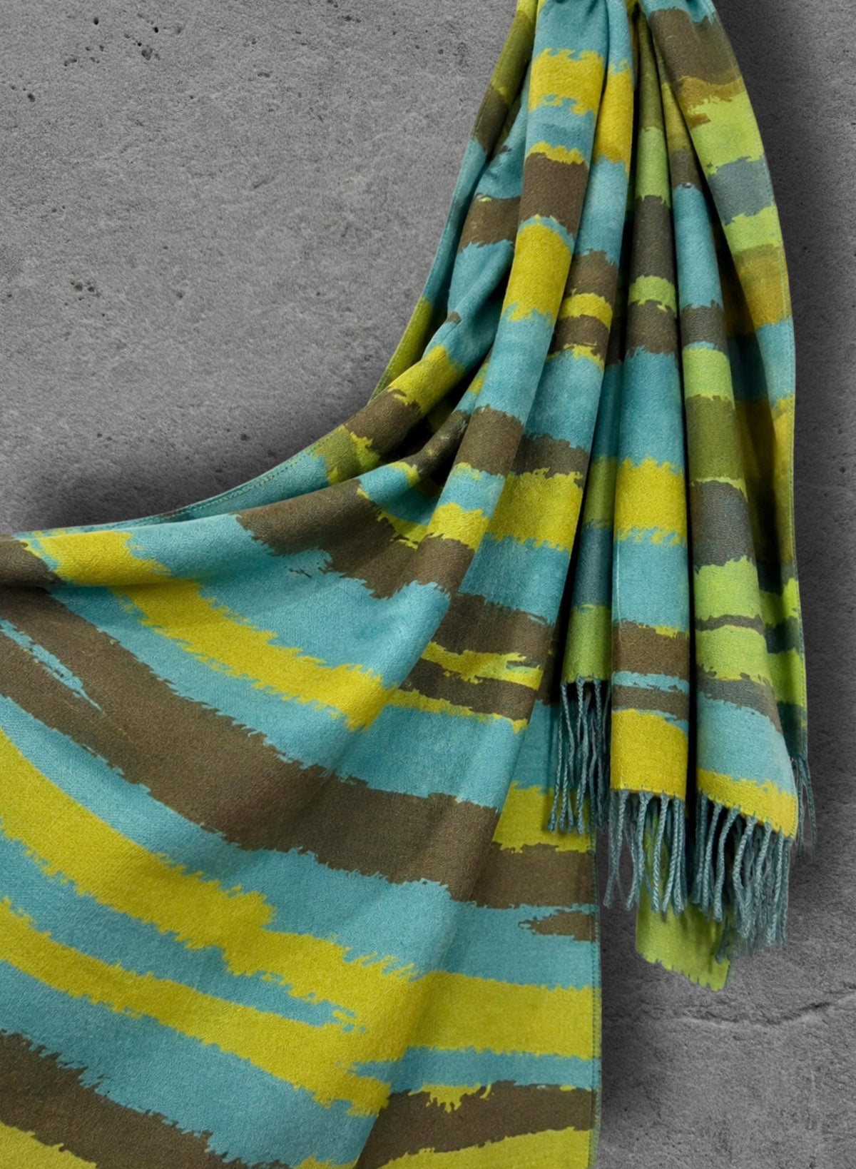 Lime Green Aqua Blue Brushed Abstract Winter Scarf, Reversible Warm Wrap, Ultra Soft Shawl for Women, Ideal Gifts for Her