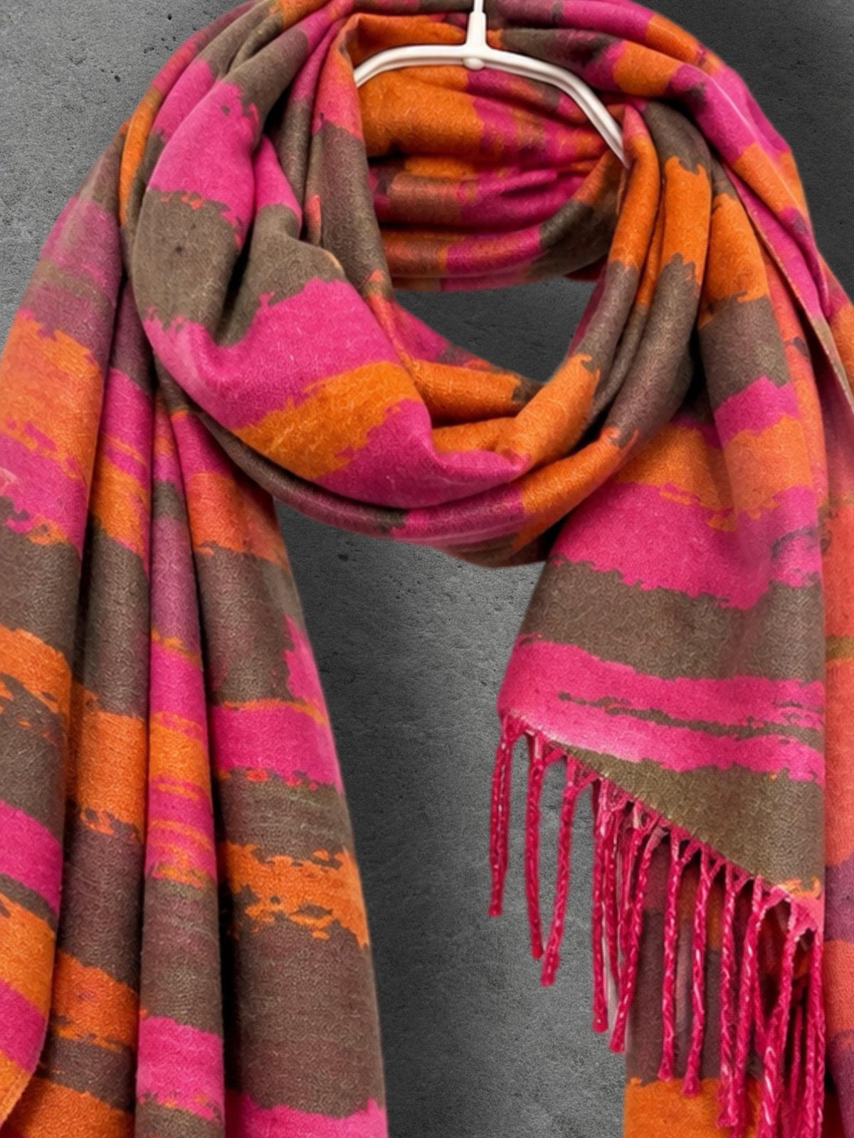 Orange and Hot Pink Winter Scarf, Abstract Brushed Wrap for Women, Colourful Boho Shawl, Warm Gifts for Her