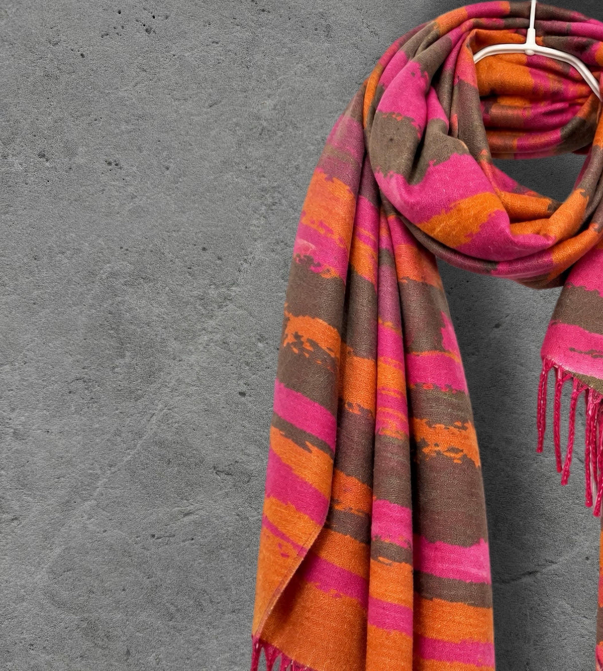 Orange and Hot Pink Winter Scarf, Abstract Brushed Wrap for Women, Colourful Boho Shawl, Warm Gifts for Her