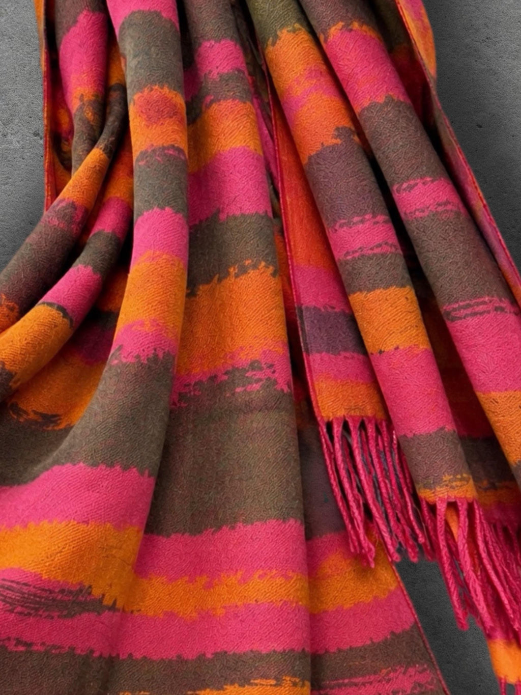 Orange and Hot Pink Winter Scarf, Abstract Brushed Wrap for Women, Colourful Boho Shawl, Warm Gifts for Her