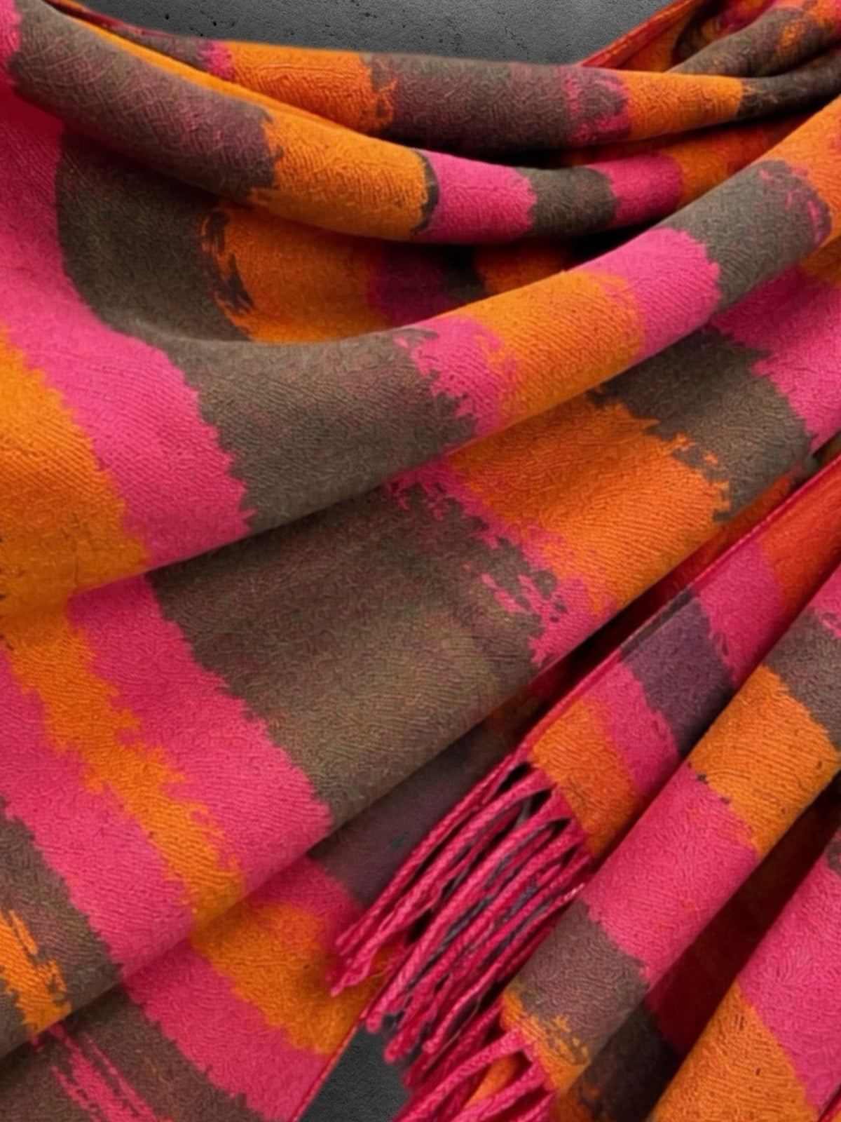 Orange and Hot Pink Winter Scarf, Abstract Brushed Wrap for Women, Colourful Boho Shawl, Warm Gifts for Her