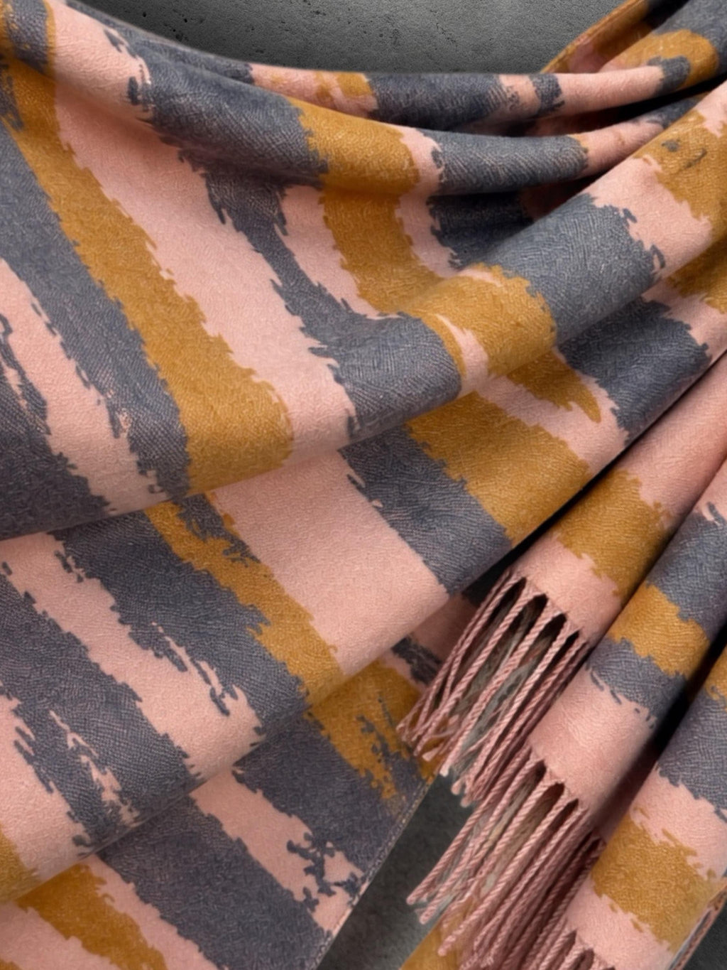 Blush Pink Grey Mustard Brrushed Abstract Winter Scarf, Reversible Warm Shawl for Women, Cozy Bohemian Wrap,Ideal Gift for Her