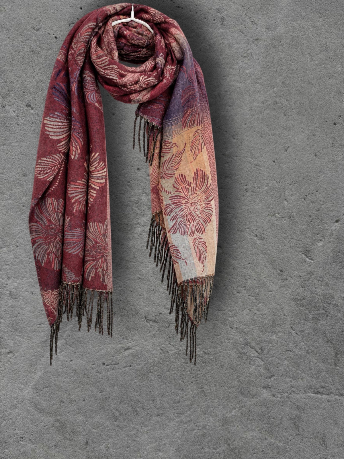 Reversible Burgundy Floral Winter Scarf, Blush Pink Botanical Shawl for Women, Ultra Soft Cozy Wrap, Gifts for Her