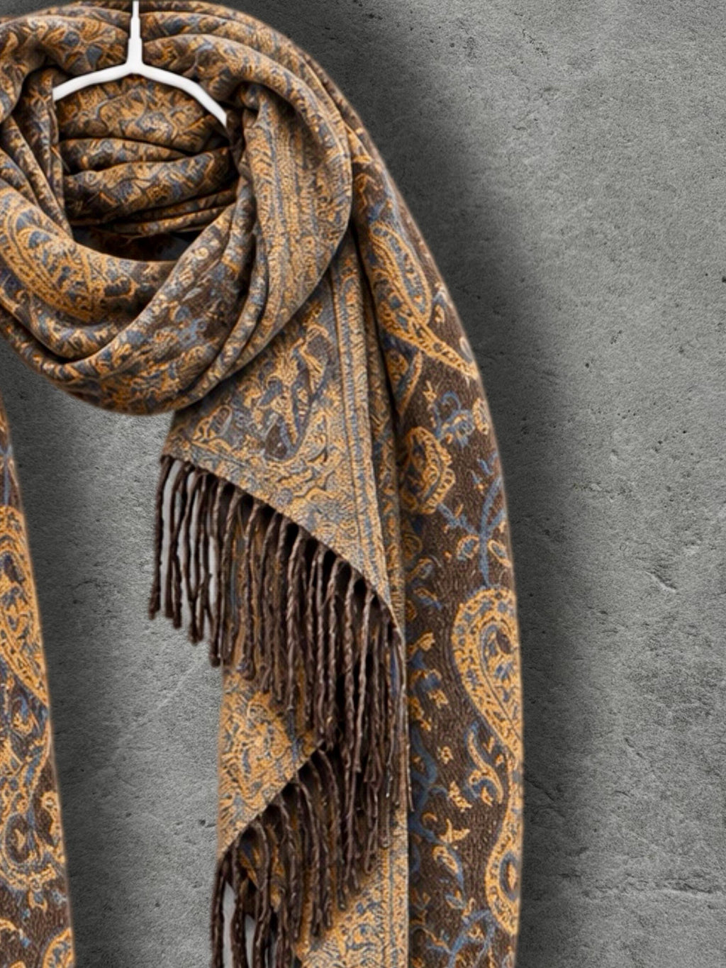 Brown Mustard Yellow Heritage Winter Scarf, Reversible Paisley Jacquard Boho Wrap, Antique Inspired Womens Accessory,Ideal Gifts for Her