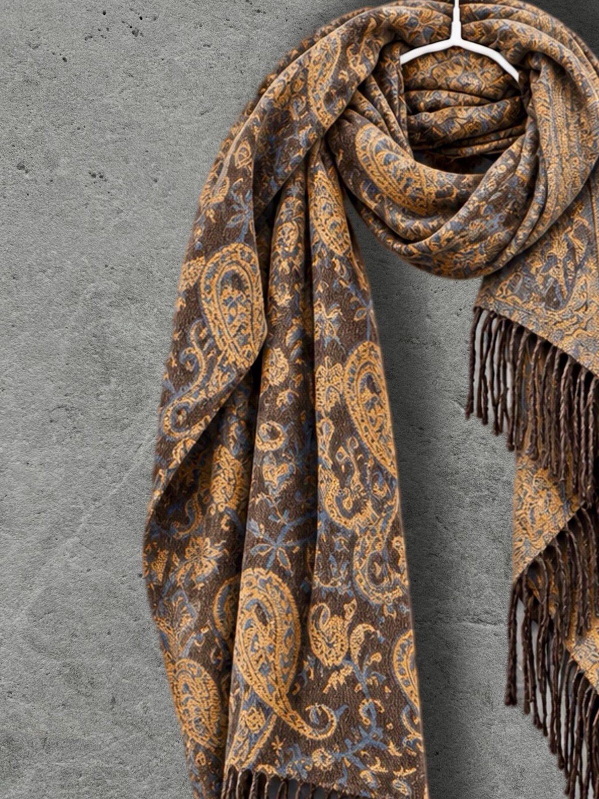 Brown Mustard Yellow Heritage Winter Scarf, Reversible Paisley Jacquard Boho Wrap, Antique Inspired Womens Accessory,Ideal Gifts for Her