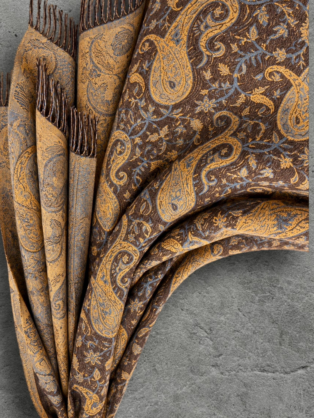 Brown Mustard Yellow Heritage Winter Scarf, Reversible Paisley Jacquard Boho Wrap, Antique Inspired Womens Accessory,Ideal Gifts for Her