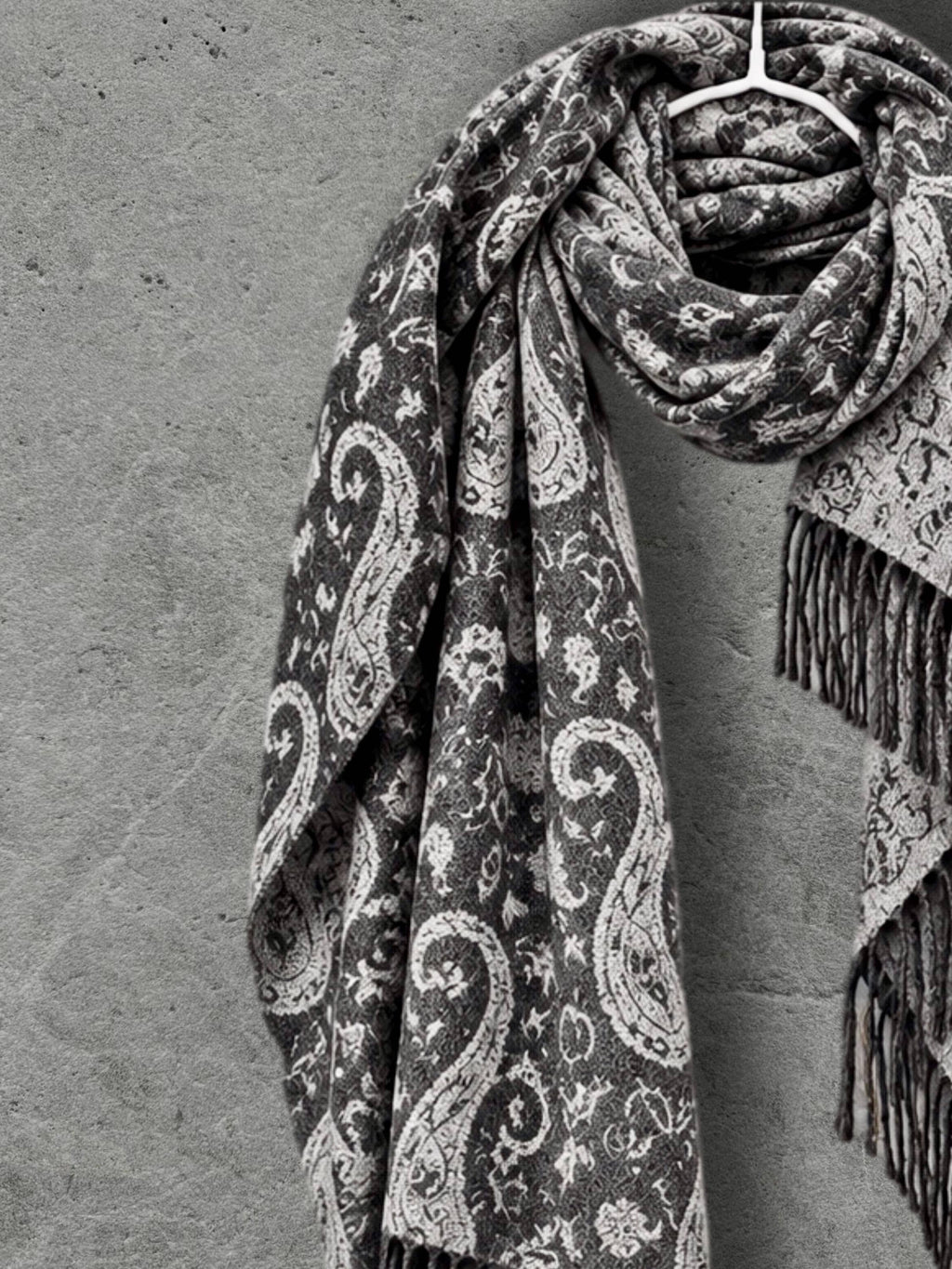 Charcoal Grey Monochrome Paisley Winter Scarf, Reversible Ornate Wrap, Ultra Soft Bohemian Shawl, Thoughtful Gift for Womens
