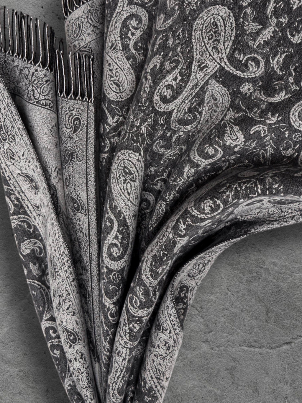 Charcoal Grey Monochrome Paisley Winter Scarf, Reversible Ornate Wrap, Ultra Soft Bohemian Shawl, Thoughtful Gift for Womens