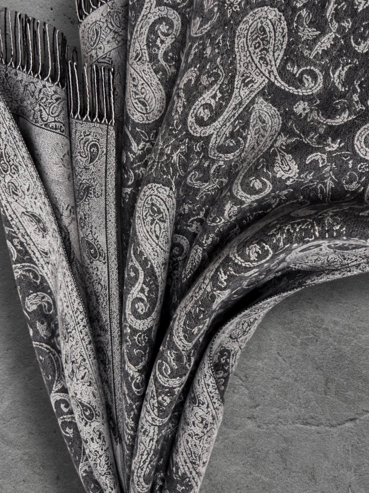 Charcoal Grey Monochrome Paisley Winter Scarf, Reversible Ornate Wrap, Ultra Soft Bohemian Shawl, Thoughtful Gift for Womens