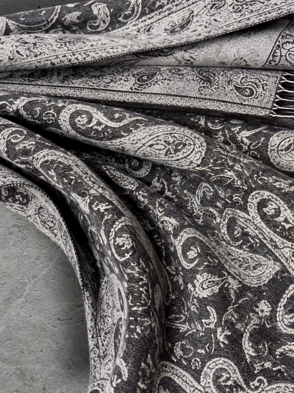 Charcoal Grey Monochrome Paisley Winter Scarf, Reversible Ornate Wrap, Ultra Soft Bohemian Shawl, Thoughtful Gift for Womens