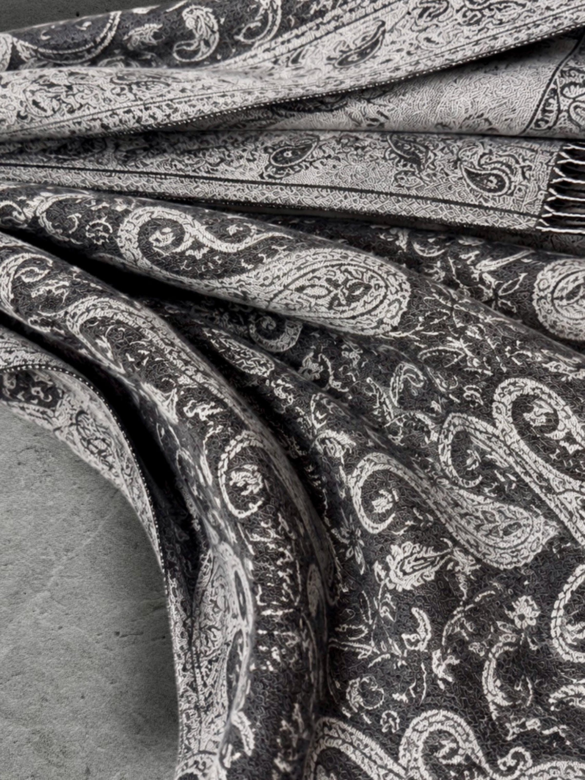 Charcoal Grey Monochrome Paisley Winter Scarf, Reversible Ornate Wrap, Ultra Soft Bohemian Shawl, Thoughtful Gift for Womens