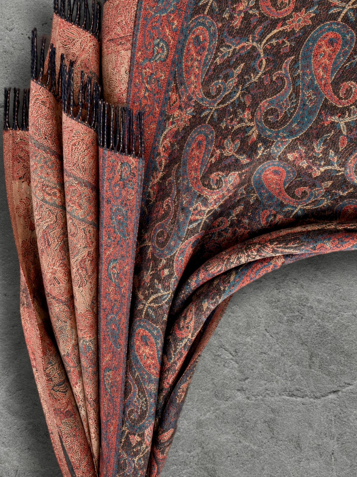 Brown Red Paisley Reversible Winter Scarf, Vintage Bohemian Wrap, Ornate Tapestry Shawl, Soft Warm Womens Gifts