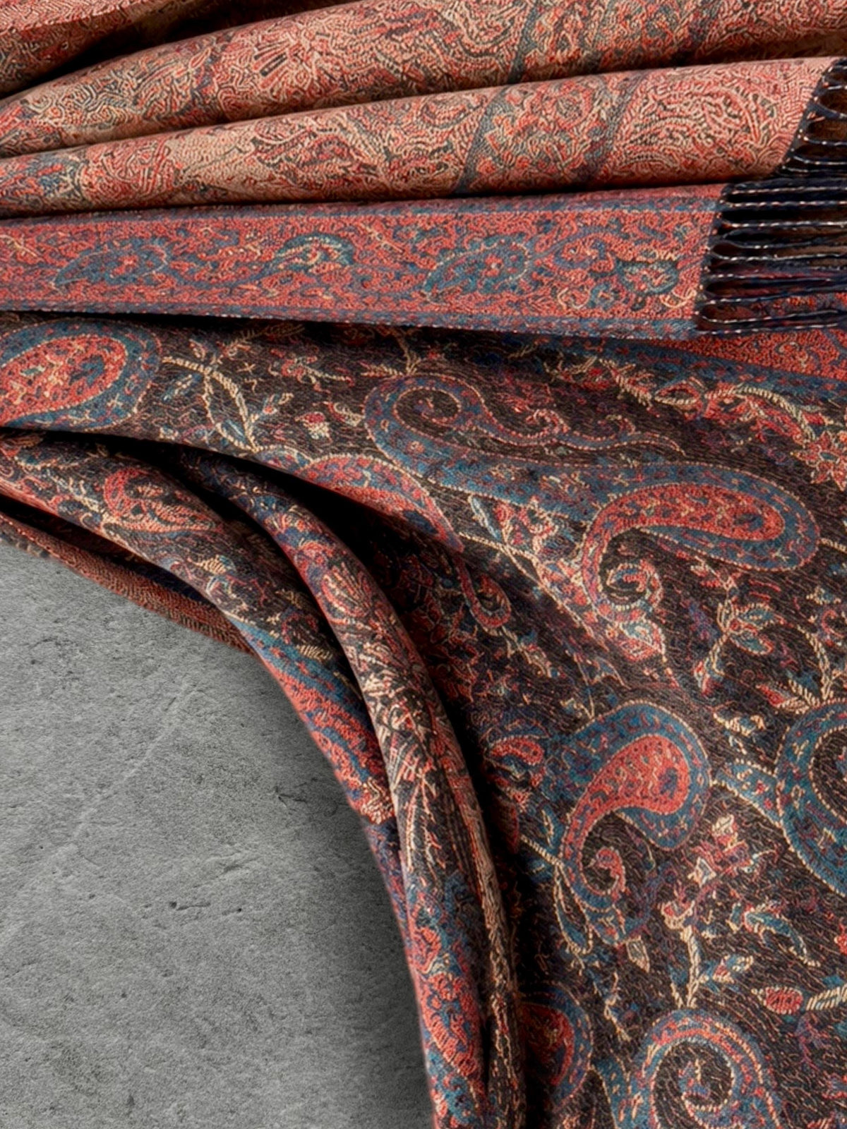 Brown Red Paisley Reversible Winter Scarf, Vintage Bohemian Wrap, Ornate Tapestry Shawl, Soft Warm Womens Gifts