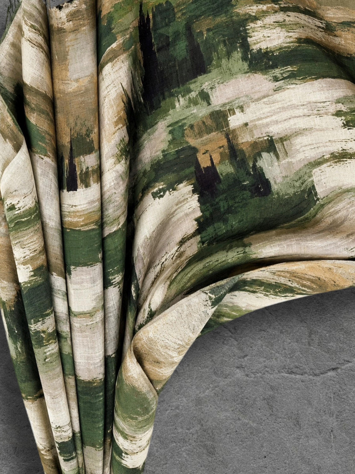 Forest Green Brushstroke Scarf, Abstract Autumn Wrap, Cream Camel Cotton Viscose Shawl, Artistic Women’s Accessory, Gift for Her