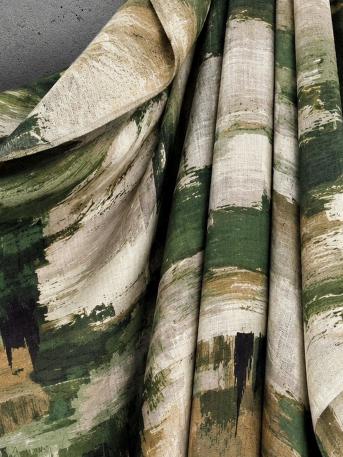 Forest Green Brushstroke Scarf, Abstract Autumn Wrap, Cream Camel Cotton Viscose Shawl, Artistic Women’s Accessory, Gift for Her