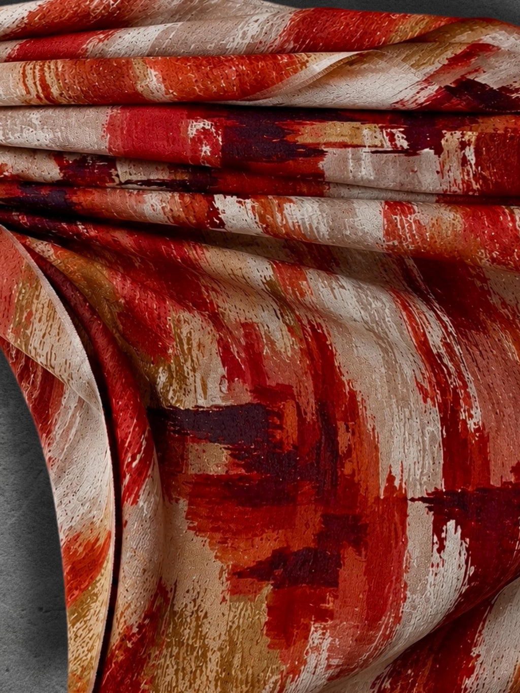 Red Beige Brushstroke Scarf, Burnt Orange Artistic Wrap, Abstract Cotton Viscose Shawl, Vibrant Fall Fashion, Statement Women’s Scarf