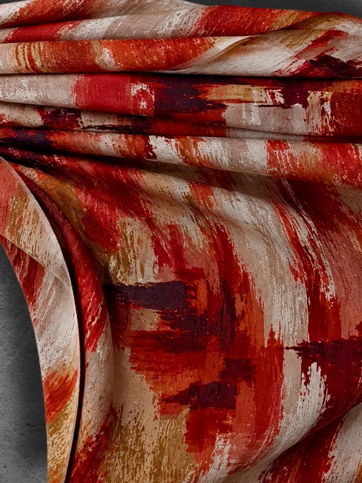 Red Beige Brushstroke Scarf, Burnt Orange Artistic Wrap, Abstract Cotton Viscose Shawl, Vibrant Fall Fashion, Statement Women’s Scarf