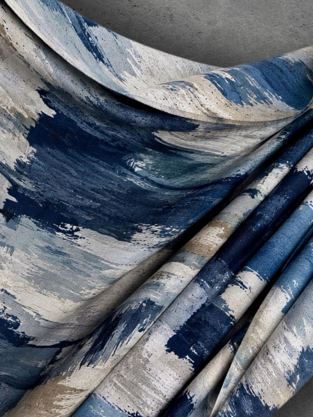 Navy Blue Abstract Scarf, Powder Blue Cream Brushstroke Wrap, Cotton Viscose Artistic Shawl, Contemporary Women’s Autumn Accessory