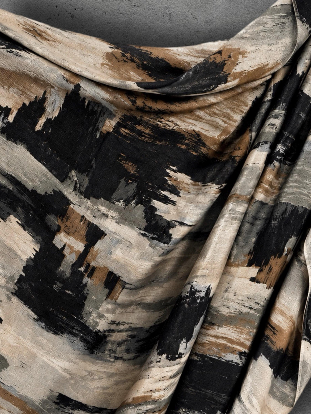 Black Camel Brushstroke Scarf, Cream Grey Abstract Wrap, Ultra Soft Cotton Viscose Shawl, Neutral Artistic Autumn Scarf, Gifts for Her