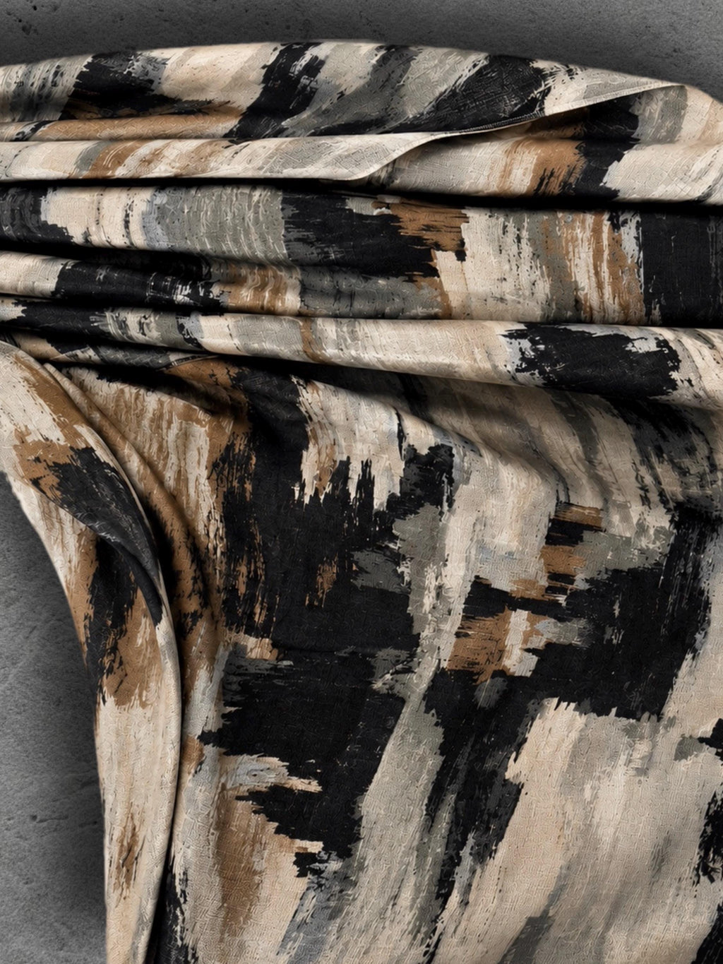 Black Camel Brushstroke Scarf, Cream Grey Abstract Wrap, Ultra Soft Cotton Viscose Shawl, Neutral Artistic Autumn Scarf, Gifts for Her