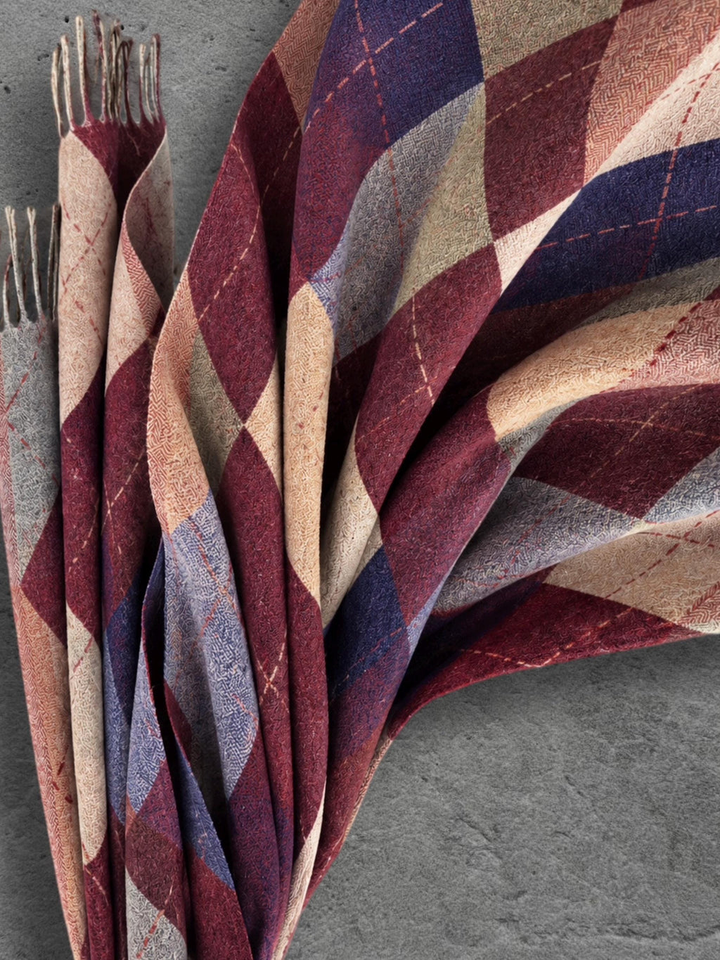 Burgundy Argyle Reversible Winter Scarf, Wine Navy Diamond Wrap, Soft Warm Fringe Shawl, Unisex Autumn Accessory