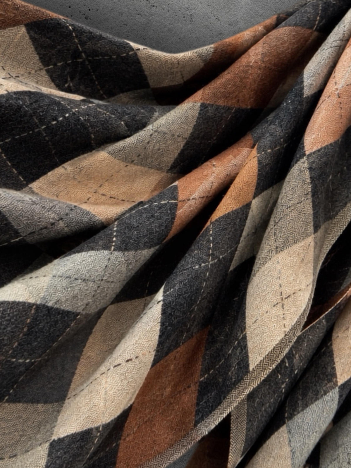 Black Argyle Reversible Winter Scarf, Camel Grey Diamond Wrap for Women, Ultra Soft Warm Shawl, Gifts for Him Her