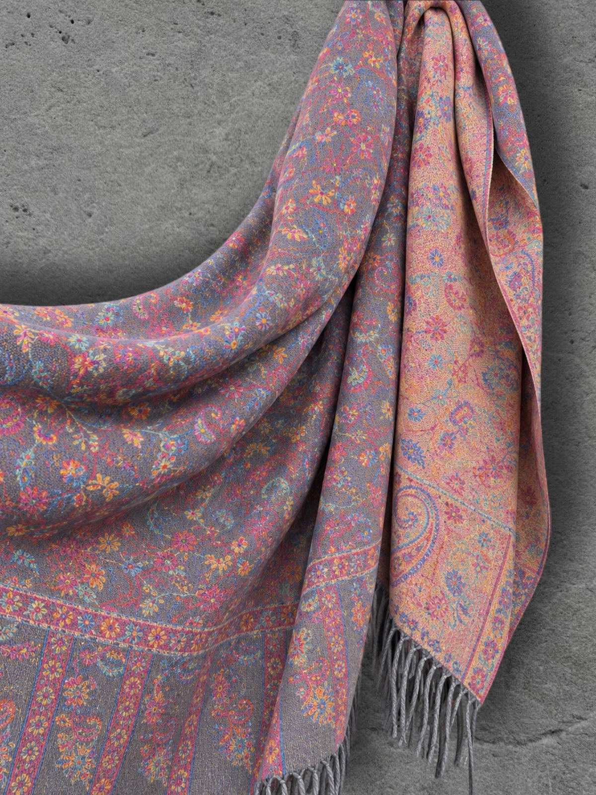 Grey Pink Midnight Floral Tapestry Reversible Winter Scarf, Double Sided Botanical Wrap, Ultra Soft Shawl, Ideal Gifts for Her