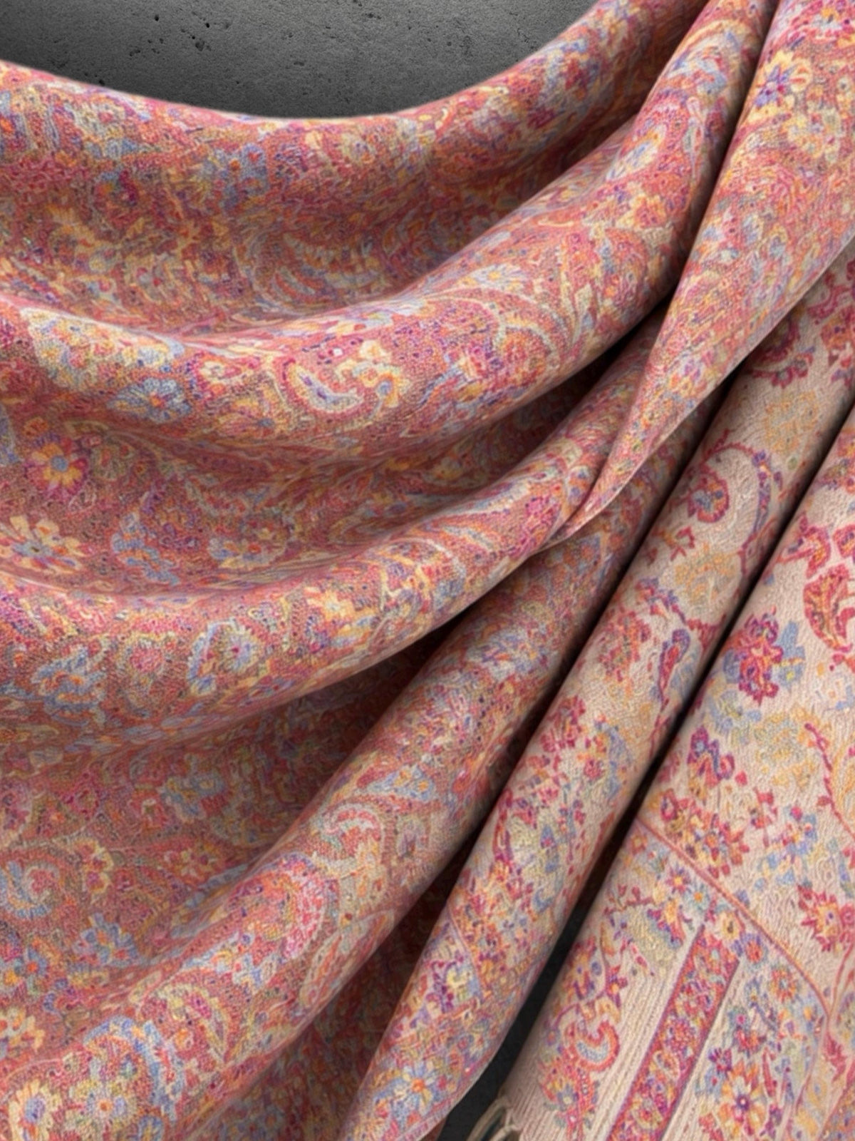Blush Cream Antique Floral Weave Reversible Winter Scarf, Double Sided Soft Botanical Wrap, Women’s Bohemian Shawl