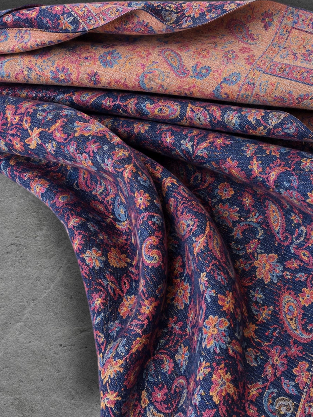 Navy Blue Bohemian Botanical Reversible Winter Scarf, Double Sided Floral Wrap, Soft Women’s Autumn Neck Shawl