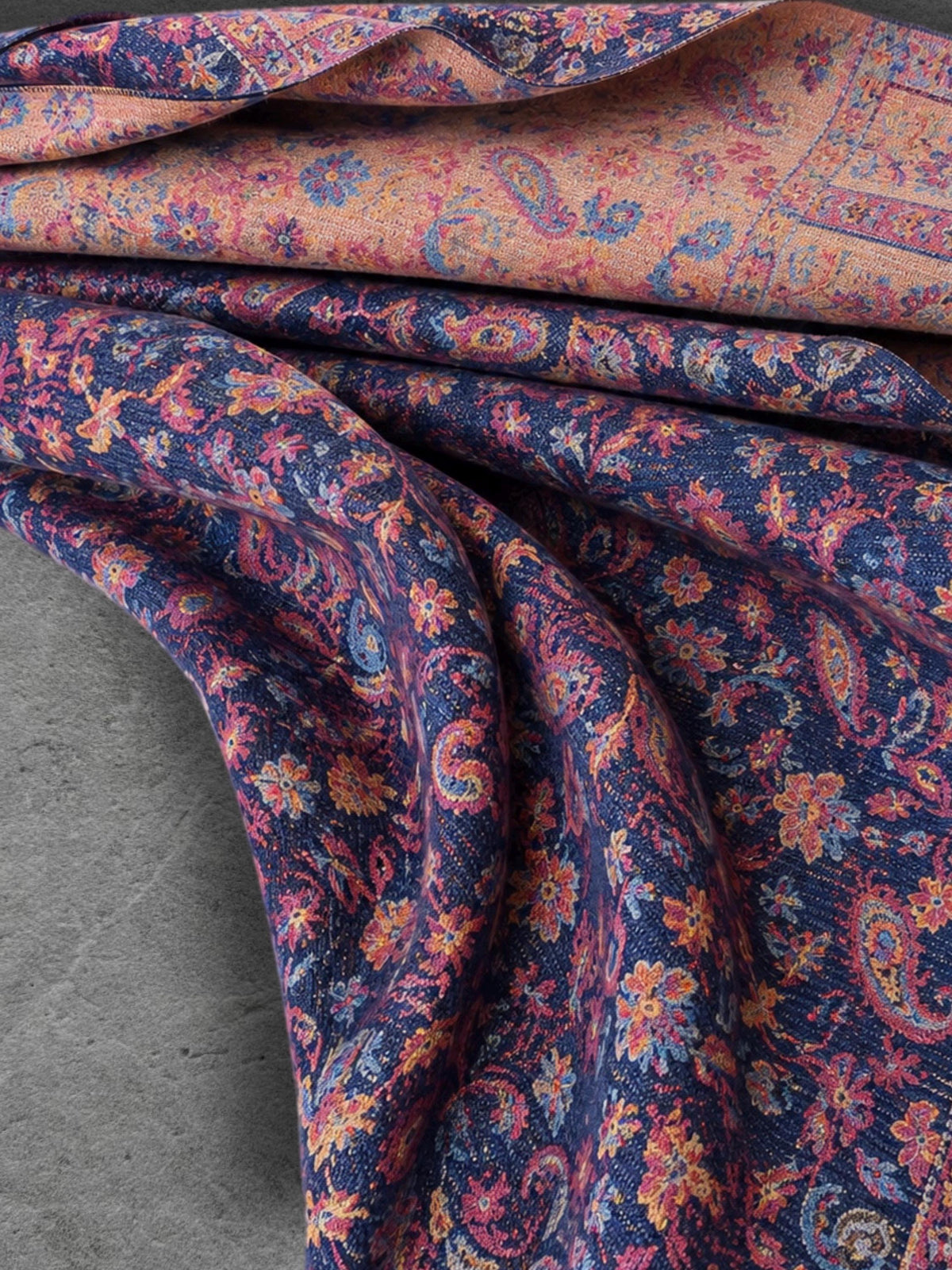 Navy Blue Bohemian Botanical Reversible Winter Scarf, Double Sided Floral Wrap, Soft Women’s Autumn Neck Shawl