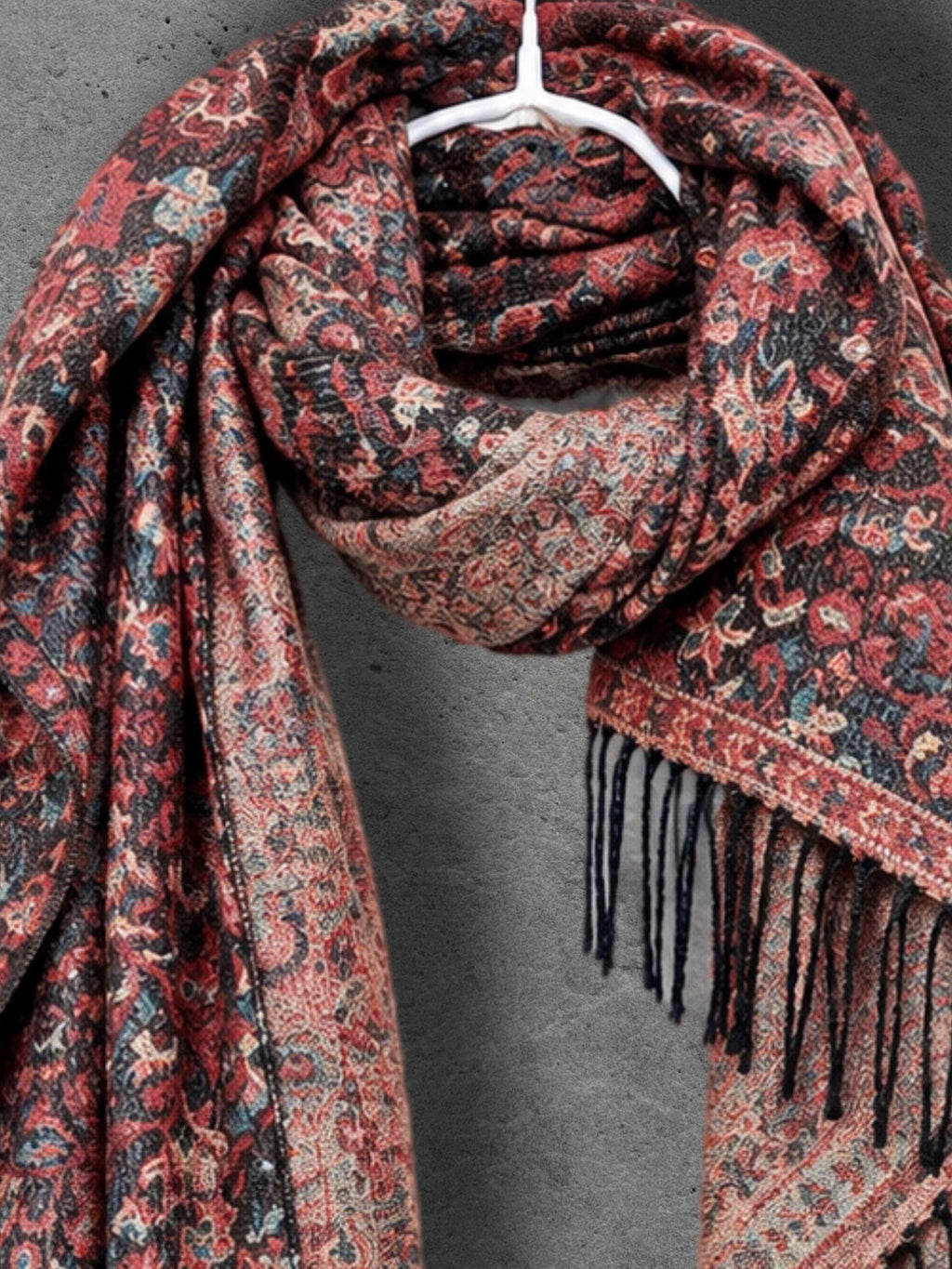 Black Rust Dark Heritage Floral Reversible Winter Scarf, Double Sided Tapestry Shawl, Soft Boho Women’s Neck Wrap