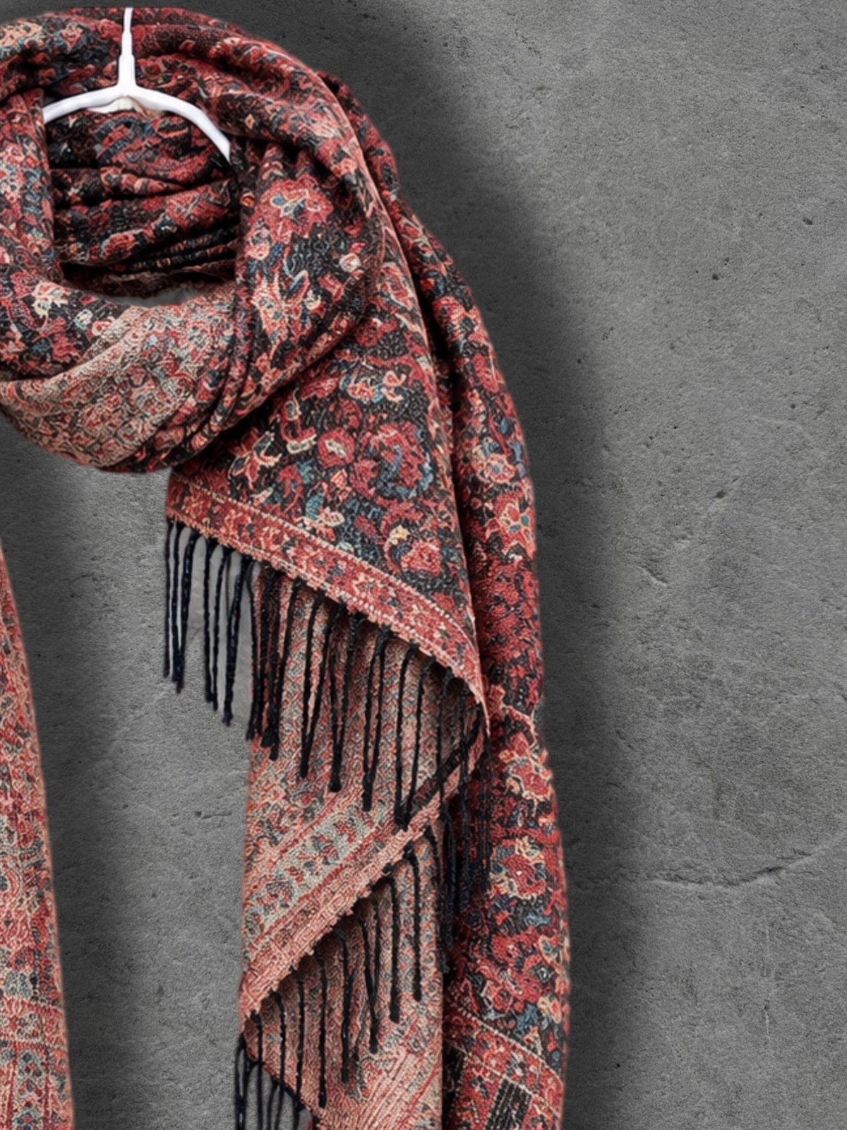 Black Rust Dark Heritage Floral Reversible Winter Scarf, Double Sided Tapestry Shawl, Soft Boho Women’s Neck Wrap