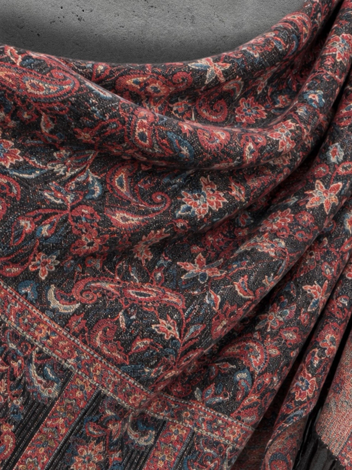 Black Rust Dark Heritage Floral Reversible Winter Scarf, Double Sided Tapestry Shawl, Soft Boho Women’s Neck Wrap