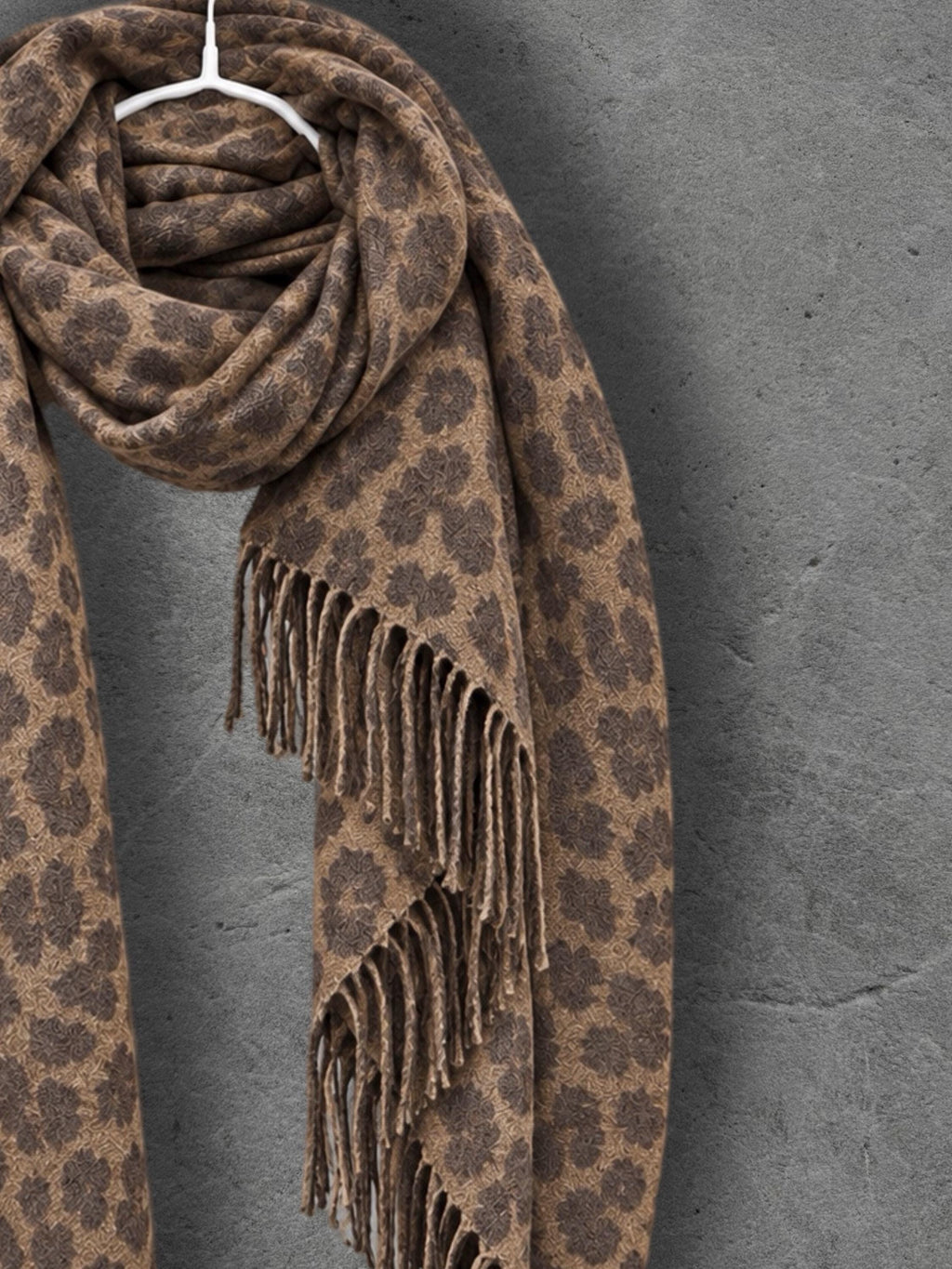 Brown Leopard Winter Scarf, Mocha Animal Print Wrap, Soft Brushed Shawl, Warm Womens Neck Accessory, Boho Gift For Her