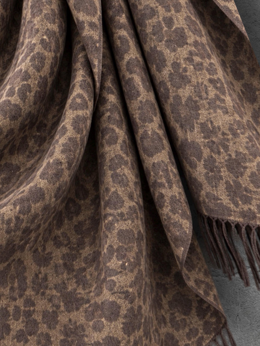 Brown Leopard Winter Scarf, Mocha Animal Print Wrap, Soft Brushed Shawl, Warm Womens Neck Accessory, Boho Gift For Her