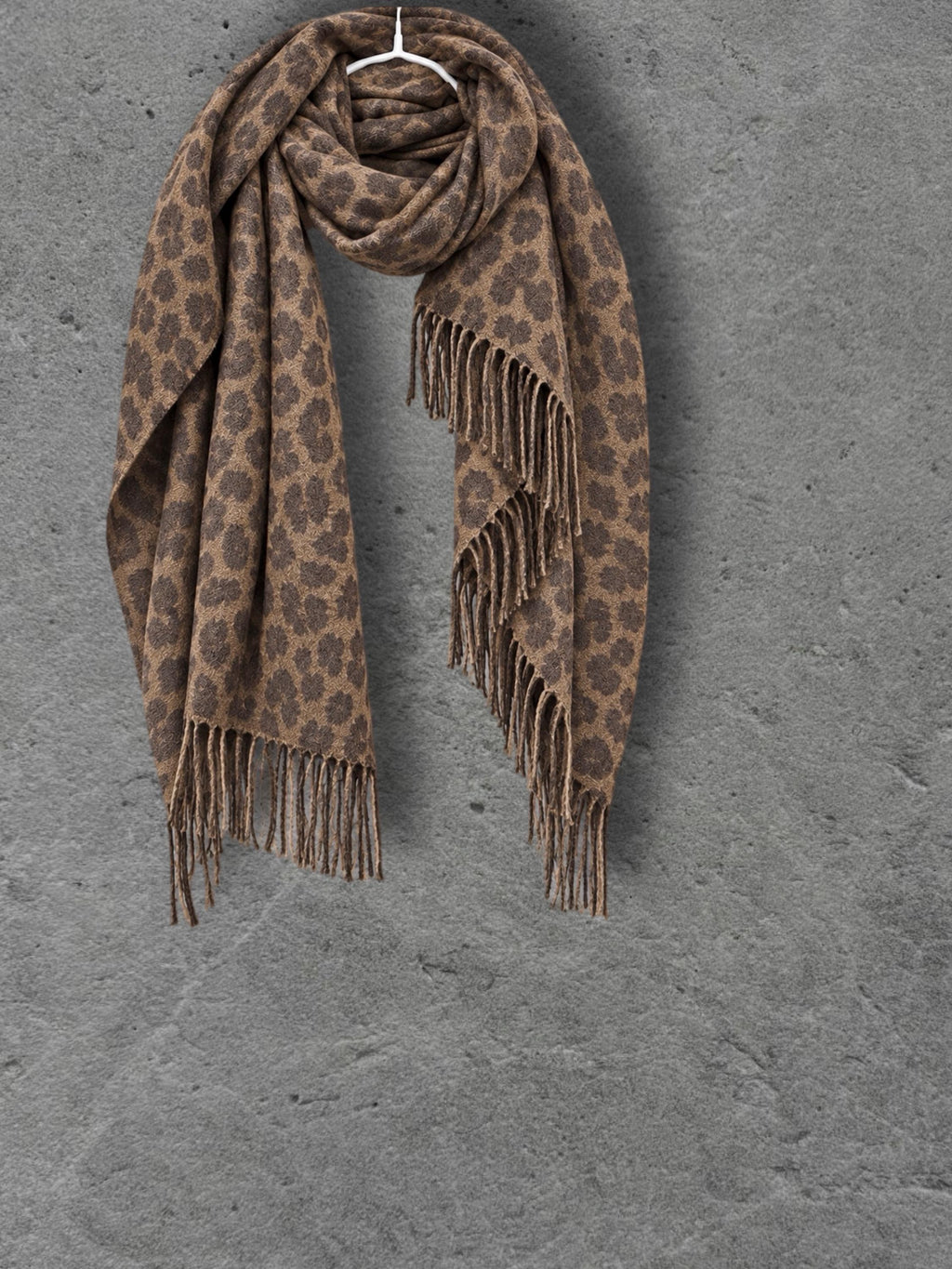 Brown Leopard Winter Scarf, Mocha Animal Print Wrap, Soft Brushed Shawl, Warm Womens Neck Accessory, Boho Gift For Her