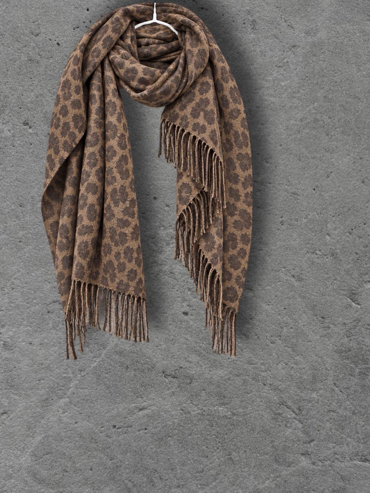 Brown Leopard Winter Scarf, Mocha Animal Print Wrap, Soft Brushed Shawl, Warm Womens Neck Accessory, Boho Gift For Her